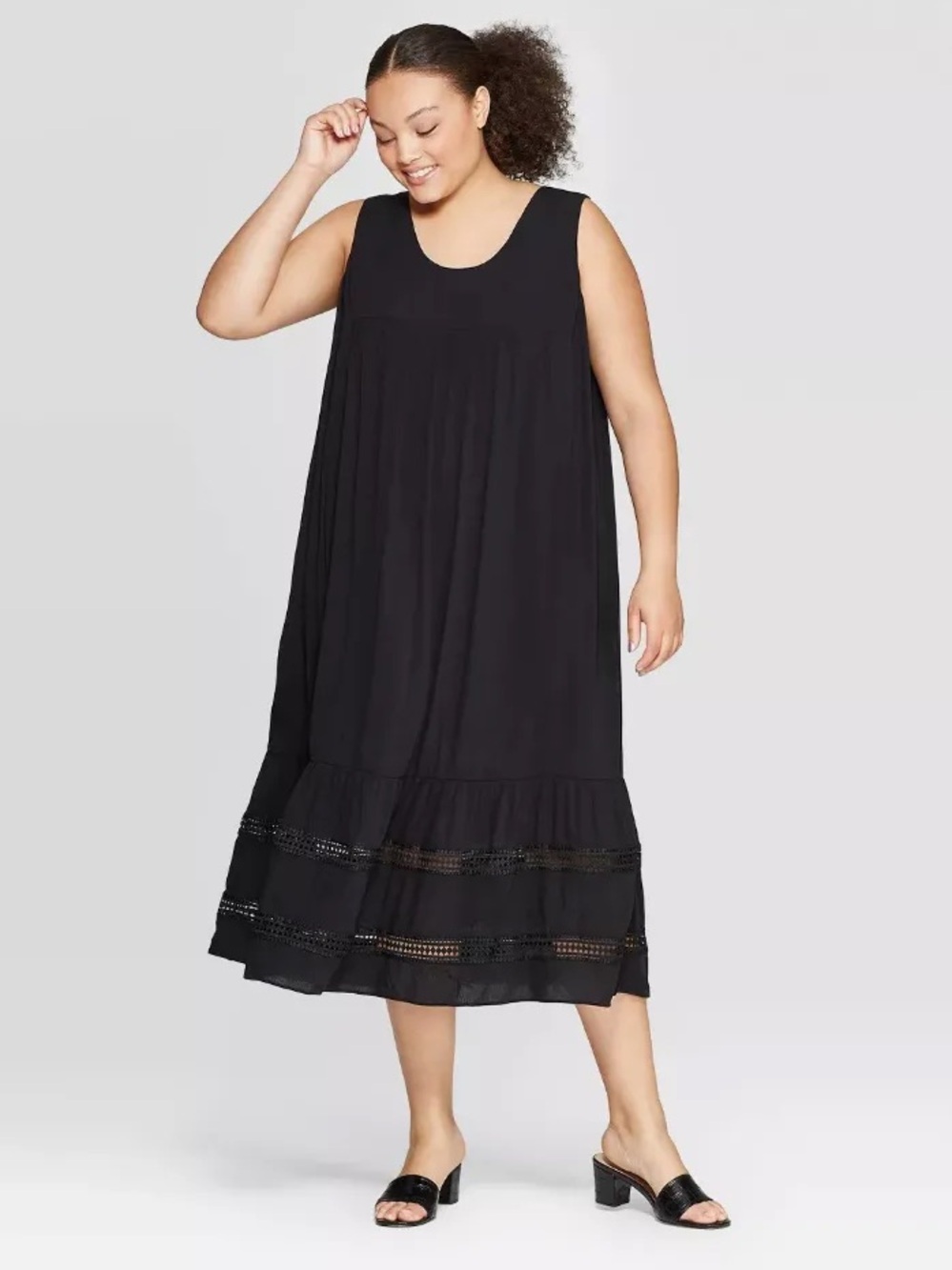 Who What Wear Tiered Lace Maxi Dress - Black - Size XL